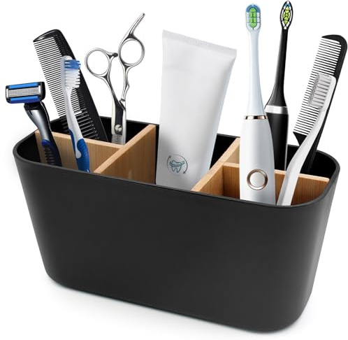 Porte Brosse à Dents et Dentifrice, Support de Brosse à 5 grilles pour Salle de Bain, Support Brosse à Dent, pour Salle de Bain, Bureau, Famille (Noir)