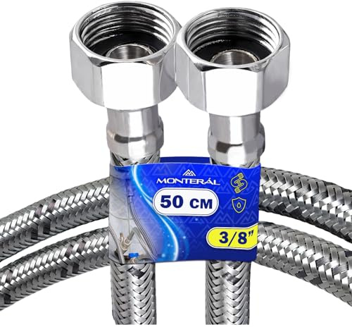 Latiguillos de Fontanería para Agua 50 cm Rosca Hembra 3/8 - Junta No Incluida - MADE IN ITALY - Garantía de 10 Años - MONTERAL