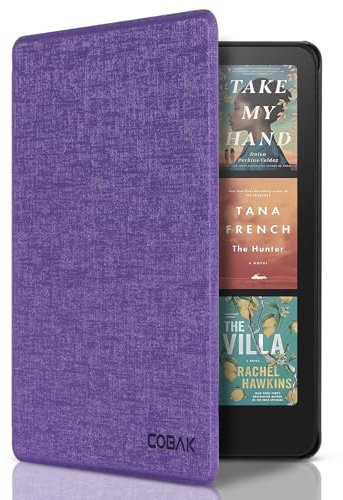 CoBak Case for 7 Inch E-Reader 12th Generation 2024 - PU Leather Smart Cover with Auto Sleep/Wake for Kindle Paperwhite/Kindle Colorsoft/KoBo/Boox, Purple Grains