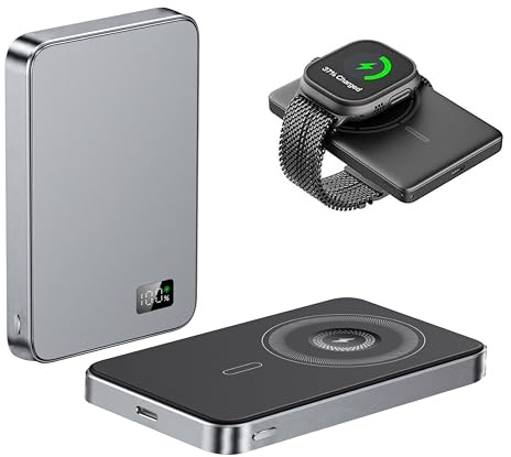 PULSE® Batterie Externe Magnétique 10000mAh pour iPhone & Samsung - Charge Rapide PD 25W - Batterie Externe Aimantée sans Fil 15W - Haute Capacité Énergétique - Compatible iPhone & Samsung