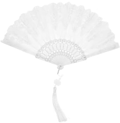 COLLBATH Abanico Portátil y Elegante Plegable Vintage para Novia de Encaje Blanco Accesorio Romántico y Decorativo Adecuado para Bodas y Fiestas de Té