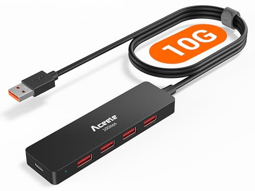 Aceele Hub USB 3.2 Gen 2 con 4 Porte USB-A e Tipo C 5V3A, 10Gbps Sdoppiatore USB 3.2 con Cavo Lungo 120cm, Adattatore Multi Porta USB Multipla Per Macbook PC/Computer Portatile/Disco Rigido/Tastiera