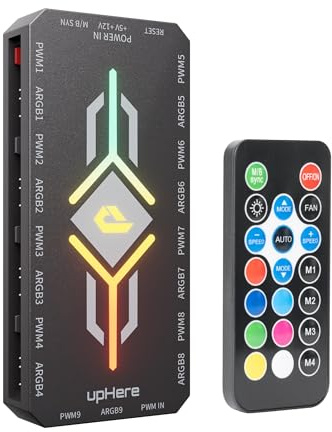 upHere ARGB-Controller für PC,5V 3-Pin PWM Temperaturregelung,Drahtloser Fernbedienungshub,ARGB Hub,Fan Hub,RGB Controller PC für Gehäuselüfter,RGB-Beleuchtungssynchronisation,P10PARGB BK