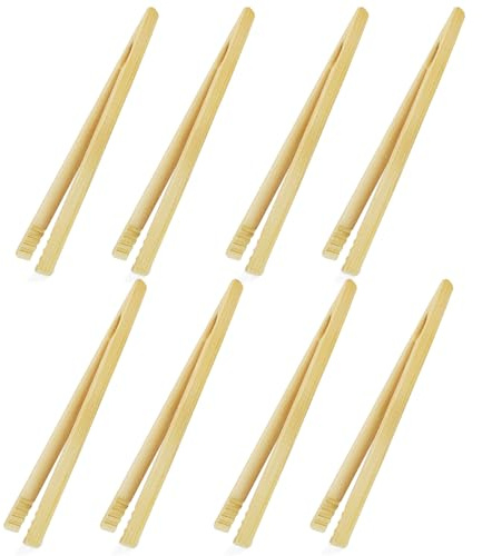 Grillzange Holz, 8 Stück 17.5cm Wiederverwendbar Bambus Zange