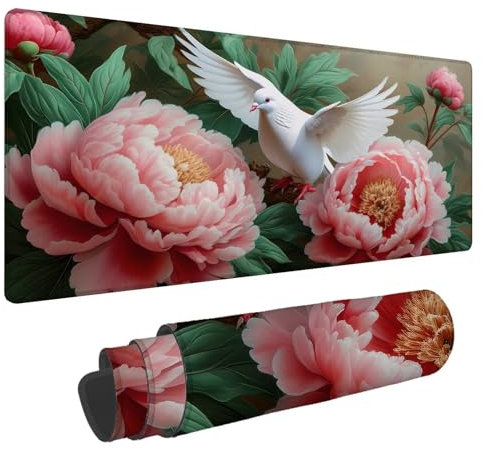 Tapis de Souris Pigeon Tapis de Souris XXL Pivoine 1500x800x4mm Tapis Souris Gamer, sous Main Bureau Ordinateur Portable, Mouse Pad Bords Cousus Caoutchouc Antidérapante, pour Souris et Clavier A-31