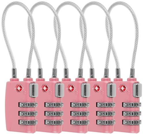 5 lucchetti per bagagli a 3 cifre, con combinazione, portatili, in lega di zinco, per valigie, valigie, armadietti, zaini, colore: rosa