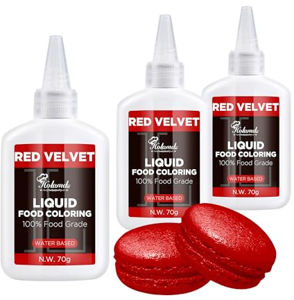 Lebensmittelfarbe Flüssige Roter Samt Set- 70mlx3 | Hochkonzentriert, Leuchtende Farben,Lebensmittelecht,Für Kuchen, Macaron, Kekse & DIY Kuchendekoration, Fondant, Seifen