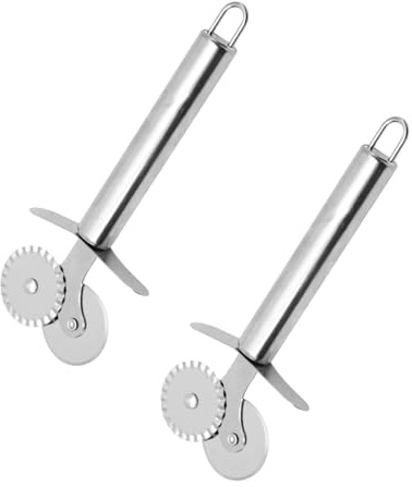QIHUAN 2 Piece Double Wheel Dough Cutter, Multi-Function Stainless Steel Cutter, Bread Pizza Roller Knife, Kitchen Baking Gadget.