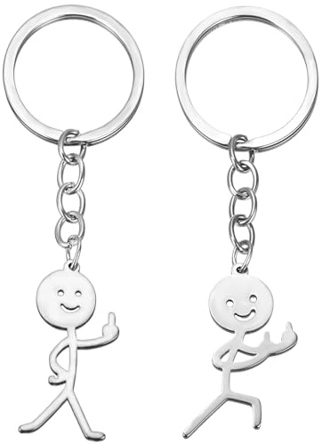 Ouligay Lot de 2 porte-clés doigt d'honneur, amusant, amusant, cadeau pour couples, bon ami, poisson d'avril, Halloween, argenté, taille unique
