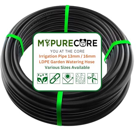 MYPURECORE LDPE Irrigation Supply Pipe 13mm/16mm, Plain Black Garden Watering Tubing Roll, UV Resistant Flexible Hose for Drip Systems, Greenhouses & Plant Watering, No Pre-Made Holes (25m)