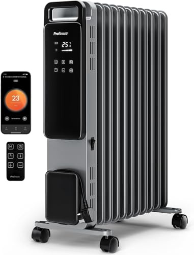 Pro Breeze 2500W Ölradiator mit 11 Lamellen, Smart Heizung elektrisch - Ölradiator energiesparend, 3 Heizstufen, Einstellbares Thermostat, WLAN, 24h Timer, Touch Display & Sicherheitsabschaltfunktion