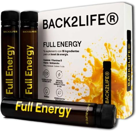 Complemento Energizante Bebible | Vitaminas Para el Cansancio | 5 Shots | Con Complejo B, Magnesio Bisglicinato, Ashwagandha y Guaraná, 17 activos naturales de alta absorción. Full Energy