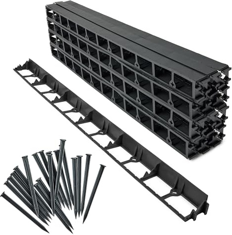 Garronda Rasenkante Beeteinfassung Kunststoff 4,5 cm 24 m 150 Anker GD-0157 | Flexibles Stecksystem mit Befestigungsankern, als Rasenbegrenzung und Beetbegrenzung für Garten, Wege und Gartendeko