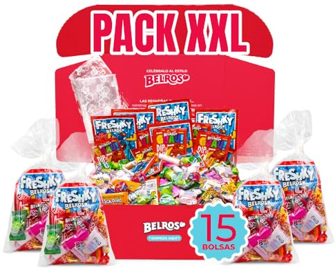 BELROS Pack Mix 150uds de Gominolas, Golosinas y Caramelos. Incluye 15 Bolsitas Cumpleaños y Celebraciones. Listas para Montar y Repartir en tus Eventos. Surtido Dulces