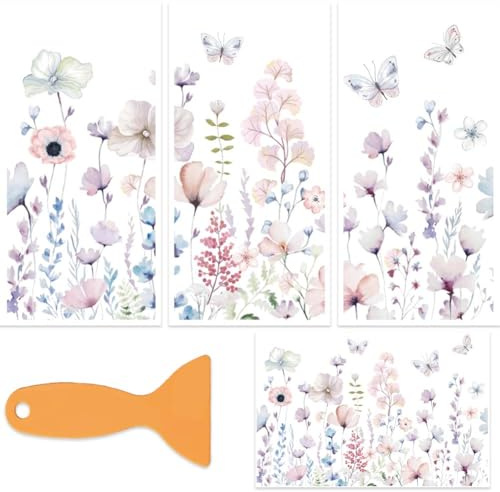 OLYCRAFT 3 Stück/Set Aquarell Blumensträucher Transferfolien Zum Aufreiben Für Handwerk Und Möbel 30x15cm Große Blumenpflanzen Möbelaufkleber Transferaufkleber Zum Aufreiben Mit 1 Teiligem Schaber