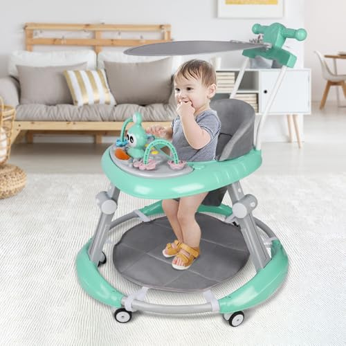 Höjdjusterbara babyvandrare - multifunktionell hopfällbar babyskoter - 6 månader och uppåt - 67 x 67 x 79 cm - grön