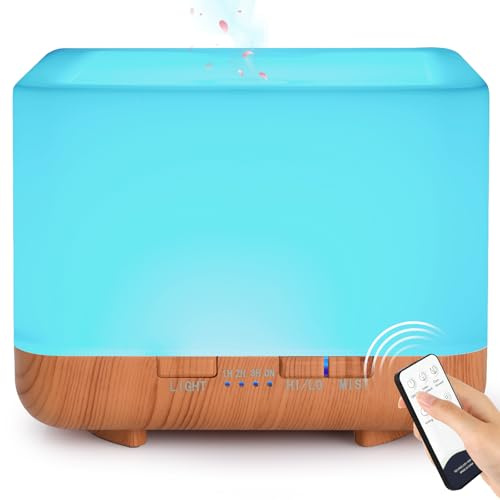 GeeRic 600ml Essential Aroma Diffuser, Ultrasonic Air Humidifier, Auto Shut-Off Air Purifier with 7Colors LED Light for Bedroom, Nebulizer for Spa and Yoga, Brown