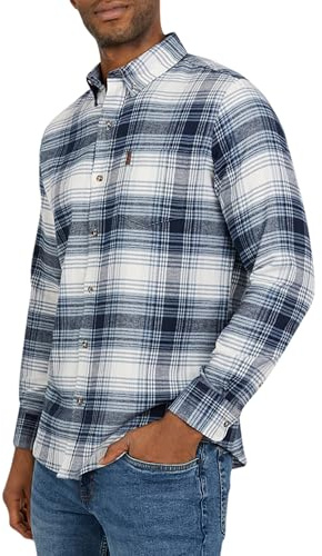 Chaps Men's Classic Fit Long Sleeve Button Down Stretch Flannel Casual Woven Shirt, Blueberry, Medium