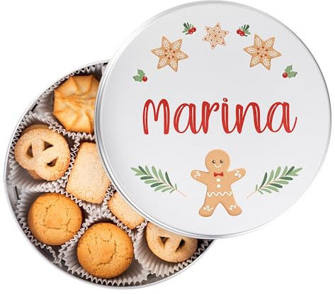 Made in Gift | Lata de Galletas Navideñas Personalizada | Regalo Original con Texto | Galletas de Mantequilla | Diseño de Papá Noel y Galleta de Jengibre | 19 cm – Edición Especial Navidad