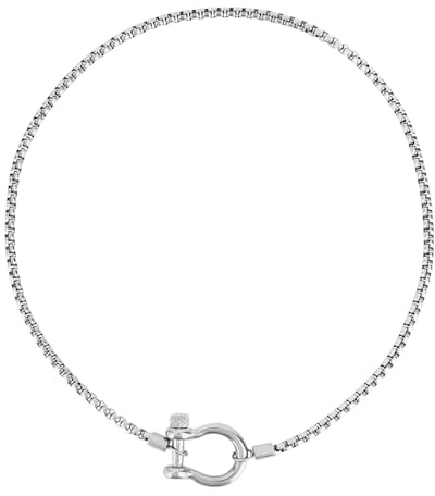 Mikovivi Collar con Grillete de Ancla de Tornillo Pesado, Acero Inoxidable 46cm Largo para Hombre y Mujer Regalo Joyería (Plata)