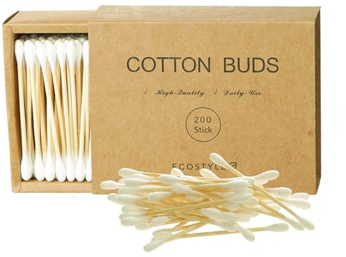 Bamboo Cotton Swabs, 200 Count | Double Tipped Soft Cotton Swabs with Sturdy Bamboo Sticks | Multi-Use Swabs for Makeup, Ear Care, Pet Grooming & Cleaning | Drawer Box Packaging