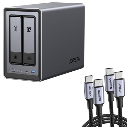 UGREEN NASync DXP2800 NAS a 2 alloggiamenti con 2 cavi USB da 100 W (confezione da 2)