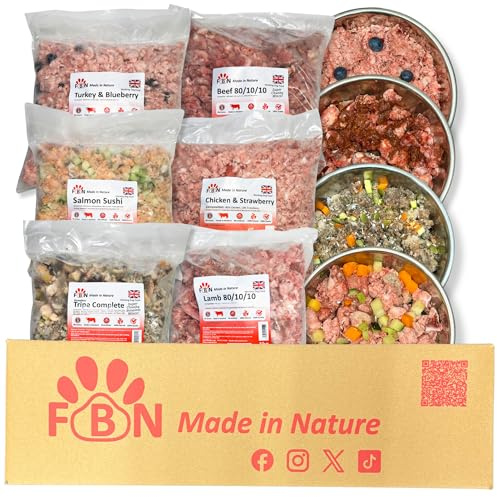 Raw Dog Food Taster Box 6kg Variety Pack | BARF Premium British Meat, Frozen Dog Food, 6 x 1kg, Complete Dog Food Trial Box, Beef Chicken Lamb Turkey Tripe Salmon