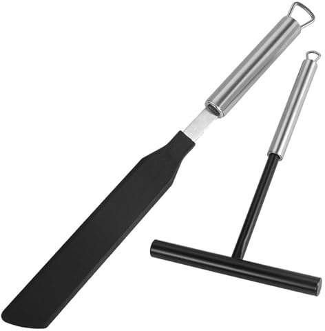 Set di spalmatori per crêpe a forma di T in acciaio inossidabile e nylon: pratici accessori per la pastella per la cucina, il ristorante di casa, panetteria per pancake