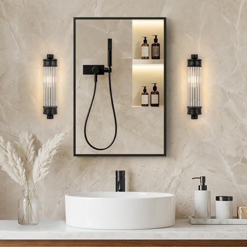 Zurehome Wandspiegel mit Schwarzer Rahmen 40x60cm - Spiegel Rechteckig Spiegel-Bad für Badezimmer, Schlafzimmer, Flur, Eingang, Gäste WC Deko