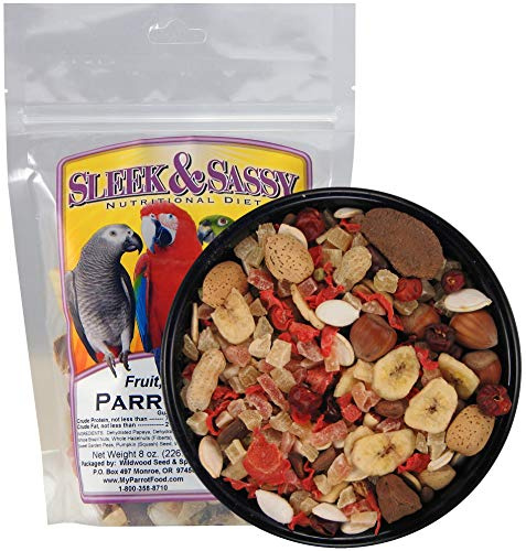 SLEEK & SASSY Fruit, Veggie, Nut Parrot Treat Perfect for Large Conures, Amazons, African Greys, Cockatoos, Pionus-Parrots & Macaws (8 oz.)