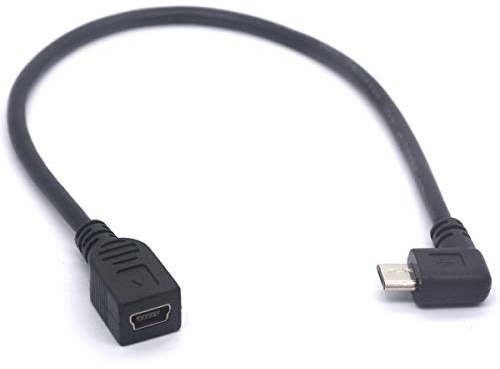 Mini USB Female to Micro USB Left Cable Cord | 90 degree B Micro Usb Male to Mini Female Connector Adapter for MP3 Camera (Left)