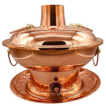 LRHD Chinois Traditionnel Vieux Beijing Hot Pot, Double Usage Charbon et Électricité, Ustensiles de Cuisine Mongolian, Cuivre Pur, pour Dîners de Famille et Plein Air
