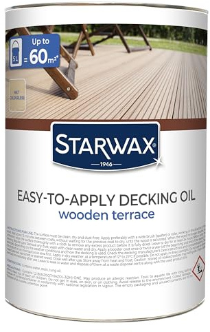 STARWAX - Saturateur Haute Protection -Pour Terrasses et Bois Extérieurs Incolore -Protège et Nourrit - Préserve l'Aspect Naturel du Bois- Huile de Tung - Sans Solvant -Fabriqué en France - 5L - 60m²