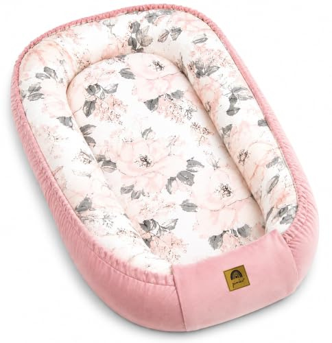 PIMKO multifunktionell dubbelsidig babybo gosigt bo kokong för spädbarn bo antiallergisk nyfödda kokong resesäng 55 x 90 cm bomull och sammet (blomma och ros)