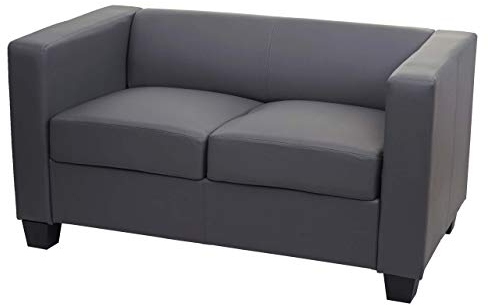 Mendler 2er Sofa Couch Loungesofa Lille - Kunstleder, dunkelgrau