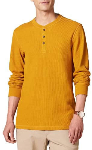 Amazon Essentials herr normal passform långärmad våffla Henley-skjorta, guld, X-Large