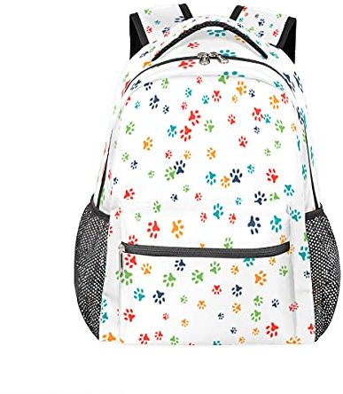 SEEKJOYS Rucksack mit buntem Welpen-Fußabdruck, personalisiertes Muster, Büchertaschen, Freizeitrucksack für Teenager, Jungen und Mädchen, Rucksack, Laptop, athletisch, Outdoor, Wandern, Camping,