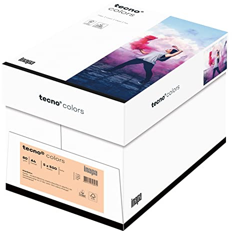 inapa farbiges Druckerpapier, buntes Papier tecno Colors: 80 g/m², A4, 2.500 Blatt (5x500), lachs