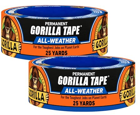 Gorilla All Weather Duct Tape, Black, 1.88 x 25 yd (Pack of 2) - UV and Temperature Resistant Waterproof Tape for Outdoor Repairs