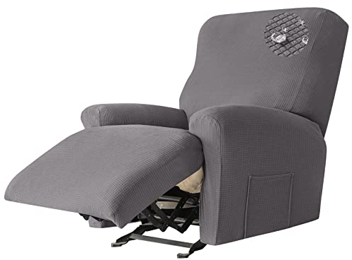 JHLD 4 Stück Stretch Ruhesessel Bezug, 1 Sitzer Relaxsessel Bezug wasserdicht Ruhesessel bezüge Mit Seitentasche Für Wohnzimmer -dunkelgrau-Ruhesessel