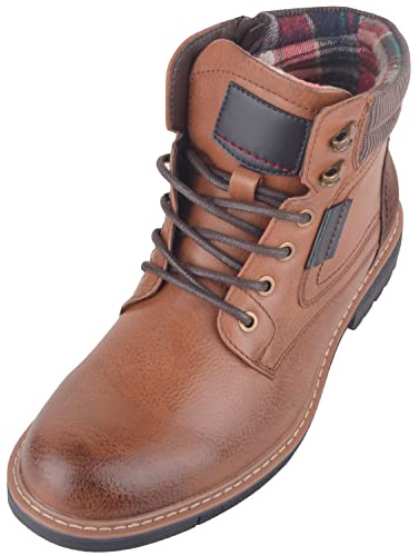 Absolute Footwear Smidiga konstläder, snörning, smarta vardagliga Chelsea-ankelstövlar med rutigt foder, Brun, 41.5 EU