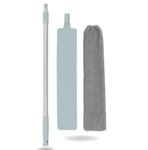 Staubbürste Mikrofaser-Staubwedel 55-Zoll-Aluminiumstange Langer Griff Ausziehbare elastische Öffnung Waschbarer langer flacher Umriss Mikrofaser-Handstaubwedel Ausziehbare Staubtücher für Sofa-Bett-M