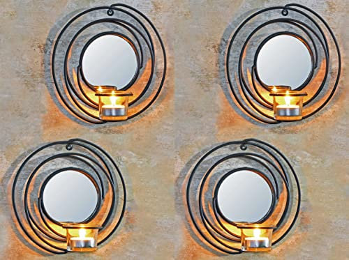 Novaliv 4X Wandkerzenhalter Vintage mit Glas und Spiegel Metal 20,2 x 8,3 x 21,5 cm Schwarz Kerzenhalter Wand Teelichterhalter Deko Dekoration Wanddeko Vintage Deko Teelicht Wandhalter