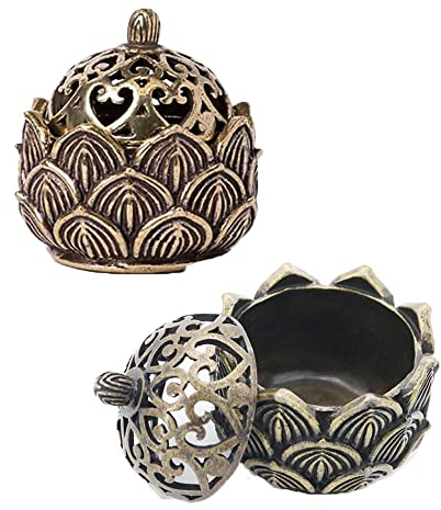 LEZED Lotus Räucherstäbchen Halter 2 Stück Bronze Retro Weihrauchbrenner Räucherkerzen Halter Mini Hollow Räucherschale Räuchergefäß Mit Deckel Räucherkegel Halter für Zuhause BüroTeehaus Dekoration