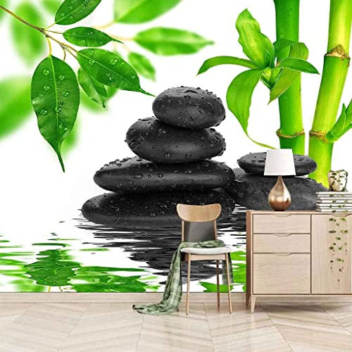 Fototapete Bambusblatt Schwarzer Stein Tapete Wandbild Bild Fototapeten Tapete Wandbild Tapete 3D Tapetenkleister Wohnzimmer Die Wand Für Schlafzimmer Wandbild Bordüre - 300(B) x210(H) cm