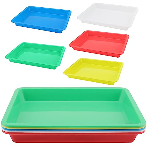 DAKFOOK 10 PCS Plastic Activity Trays, 28 x 21 x 3cm Multicolor Play Art Tray Rectangular Crafts Organizer Tray for School Home Art and Crafts, DIY Projects, Painting, Beads, Organizing Supply