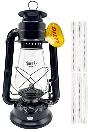 Light of Mine - Dietz #20 Junior Black Oil Lantern with 100% Cotton 5/8 Replacement Wick Strips with Genuine Red Stitch