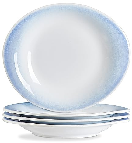 Salatteller, Speiseteller, 24,1 cm, Keramikteller, moderne Kurve, ovale Teller, Set mit 4 großen Servierschalen für Vorspeise, Dessert, Pasta, Pizza, kratzfest, spülmaschinenfest, mikrowellen- und