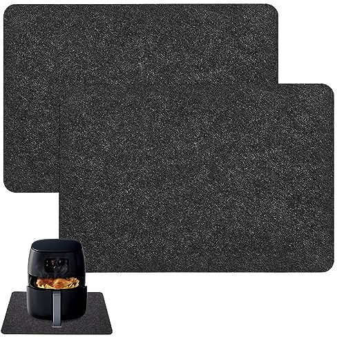 2 Pezzi 44x30cm Tappetino Resistente al Calore per Friggitrice ad Aria, Nero Rettangolare Cucina Protezione Termica Tappetino in Feltro, con Funzione Slider, per Friggitrice, Microonde