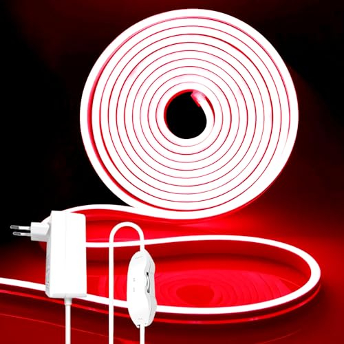 iNextStation LED Strip 5M, 12V Rot Neon LED Streifen Dimmbar Wasserdicht Flexibel Neon Led Silikon Leiste Lichtband für Schlafzimmer Innen Aussenbereich Heim Küche Wohnzimmer Deko